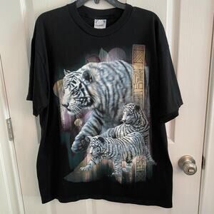 White Tiger Family Shirt Mens XL Black Wildlife Graphic Tee Big Cat Animal Art